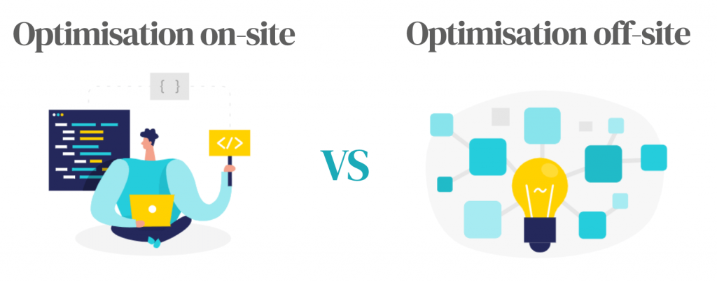 Référencer son site sur Google, les 2 approches d'optimisation on-site et off-site.