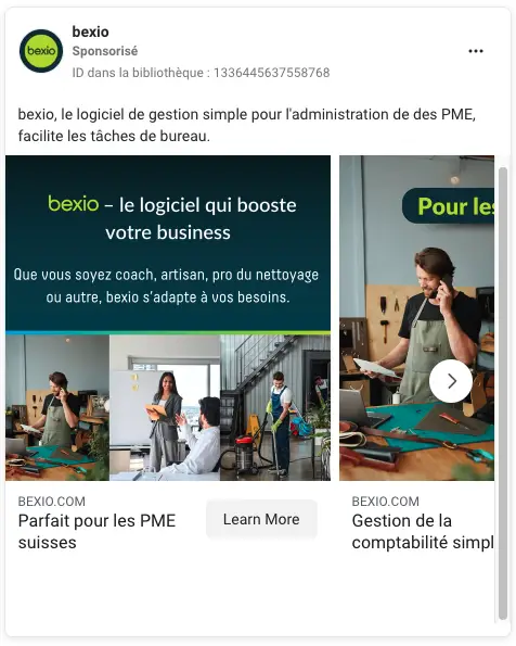 Publicité Facebook de bexio