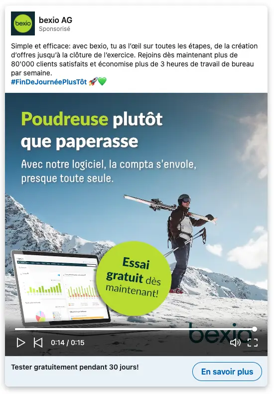 Publicité LinkedIn de bexio