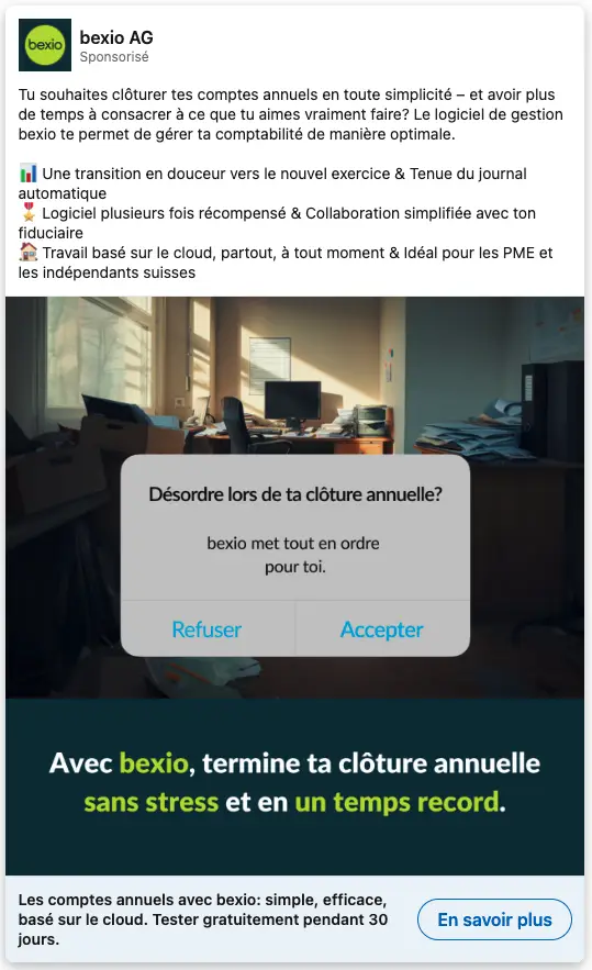 Publicité LinkedIn de bexio