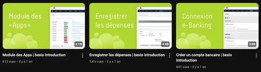 Vidéos de tutoriel Youtube de bexio