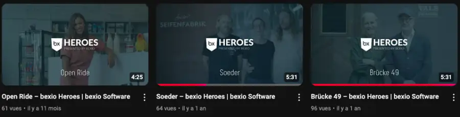 Vidéos de témoignages Youtube de bexio