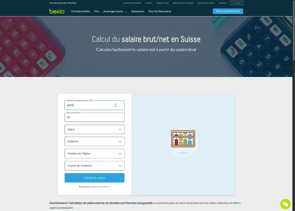 Calculateur de salaire de bexio