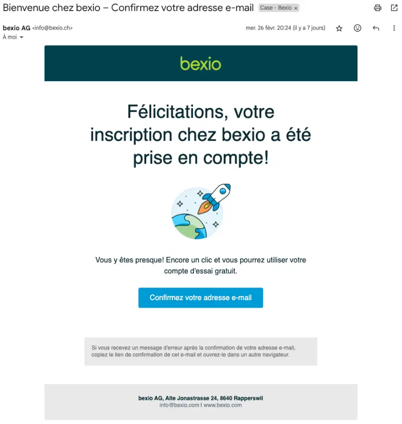 Email de confirmation d'inscription