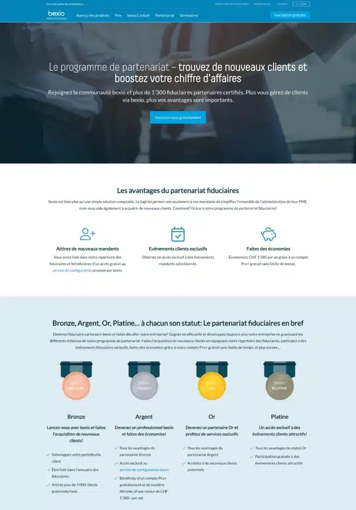 Landing Page du programme partenaire de bexio