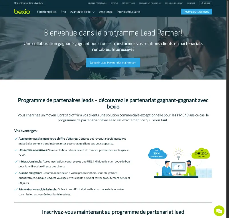 Landing Page du programme partenaire de bexio